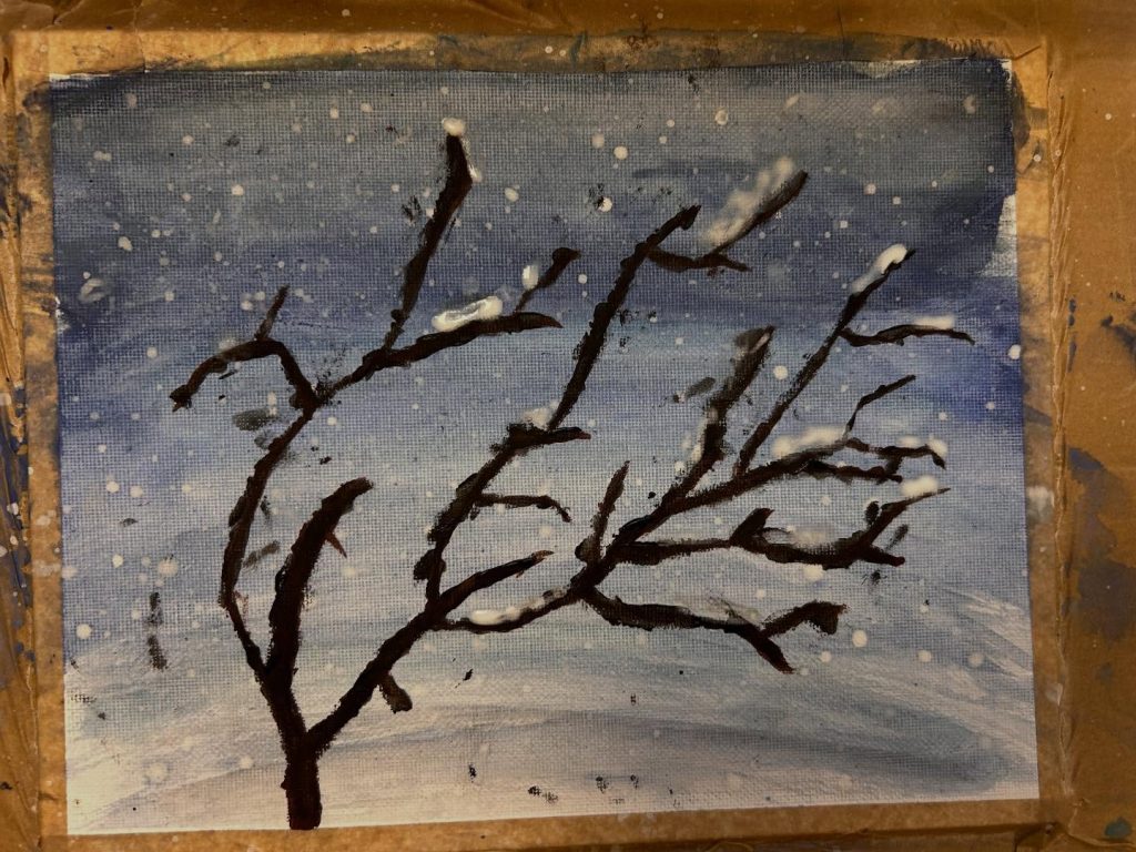 Some amazing water paint winter pictures done by the senior class! They used many different painting techniques to create there snowy pictures ❄️❄️