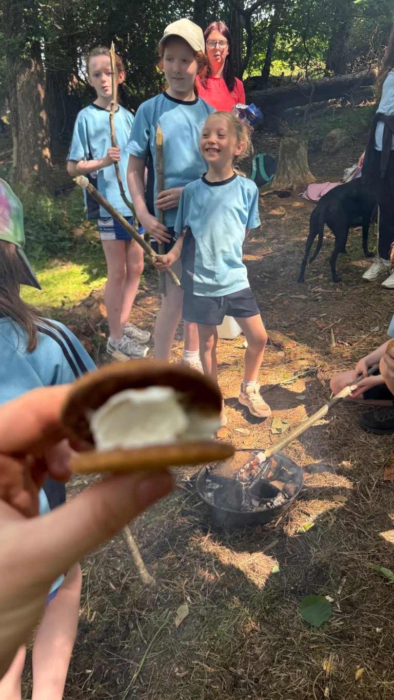 A beautiful day for our final Forest School session of the year.  To celebrate all of the wonderful work the children have done in Forest School, we toasted marshmallows, made s&rsquo;mores and enjoyed some relaxed time together outdoors. 
A huge thank you to Ruairi, our Forest School leader, for all of his time, care and work with us this year. We have loved learning outdoors and look forward to continuing our outdoor learning journey next year.