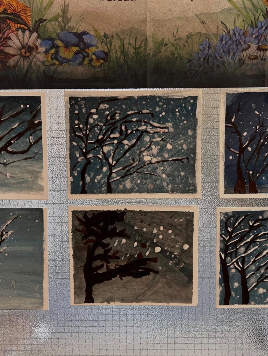Our winter storm paintings are now on display in the corridor for everyone to see! These are just amazing 🤩🎨🖌️🖼️